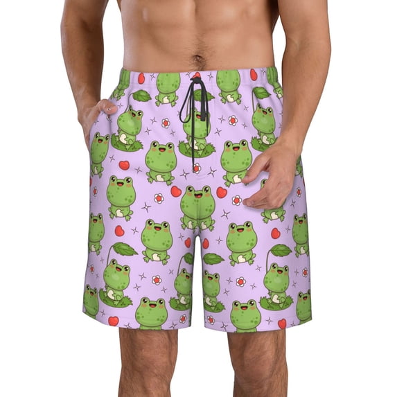 Zufioo Happy Frogs1 for Men's Casual Beach Shorts, Sports Fitness Quick-drying Drawstring Shorts with Pockets for Home Wear-Small