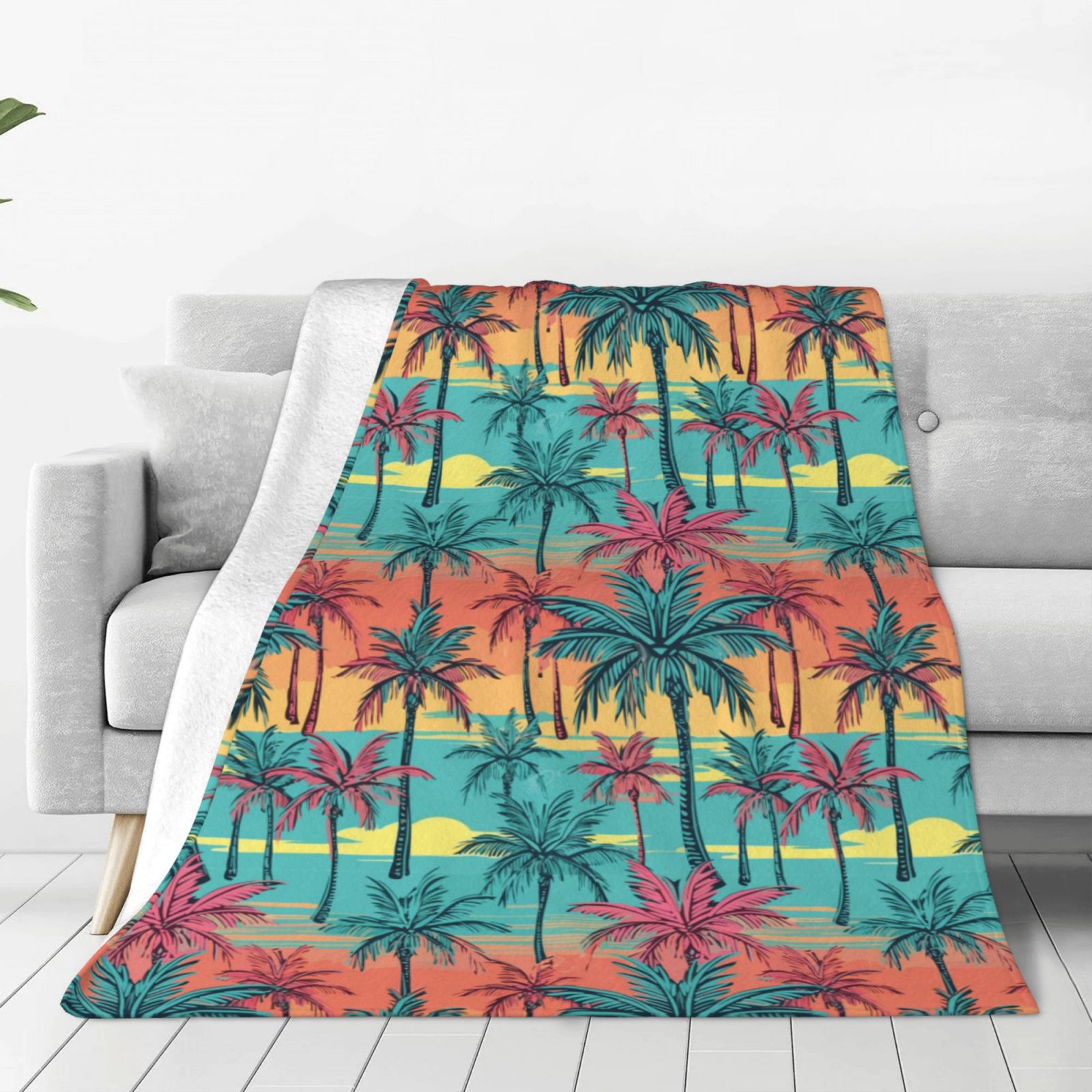 Zufioo Hawaii Palms Fleece Blanket Queen Size,Plush Bed Blanket,Ultra