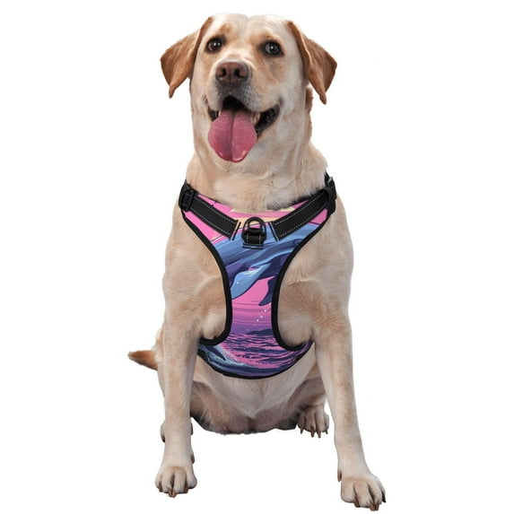Zufioo Hawaiian Beach Dolphin Print Pet Traction Vest, Buckle Dog Harness, Pet Supplies Suitable for Dogs of All Sizes-Small