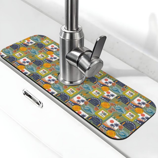 Zufioo Hawaiian Style Kitchen Sink Splash Guard, Faucet Mat Splash