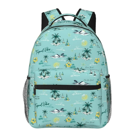 Zufioo Hawaiian Style Print Casual Student Backpack, Adjustable Shoulder Straps Multi-Function Multi-Pocket Sports Bag Travel Backpack, Unisex-One Size