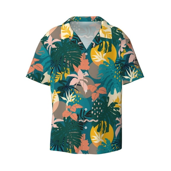 Zufioo Hawaiian Style Print Mens Button Down Short Sleeve Shirt,Classic Plaid Shirt,Mens Accessories Fashion Shirt-Medium