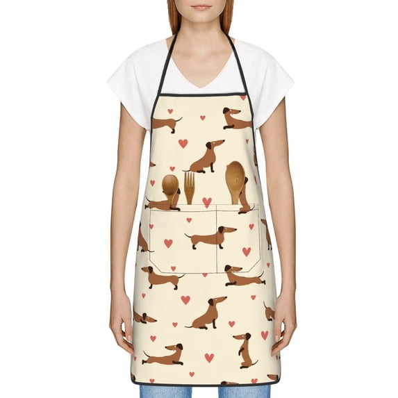 Zufioo Heart Dachshund for Lock Hem Apron with Pockets, Stain and Oil Proof Tie-down Apron for Cooking Barbecue Restaurant, Unisex-One Size