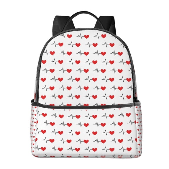Zufioo Heartbeat Symbol Print Fashion Large Capacity Backpack, Zippered Multi-compartment Travel Work Campus Lightweight Backpack, Unisex