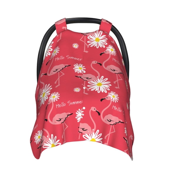 Zufioo Hello Summer Flamingo Print Baby Stroller Seat Nursing Cover, Baby Stroller Canopy Seat Cover Breastfeeding Cover, Suitable for Indoor and Outdoor-One Size