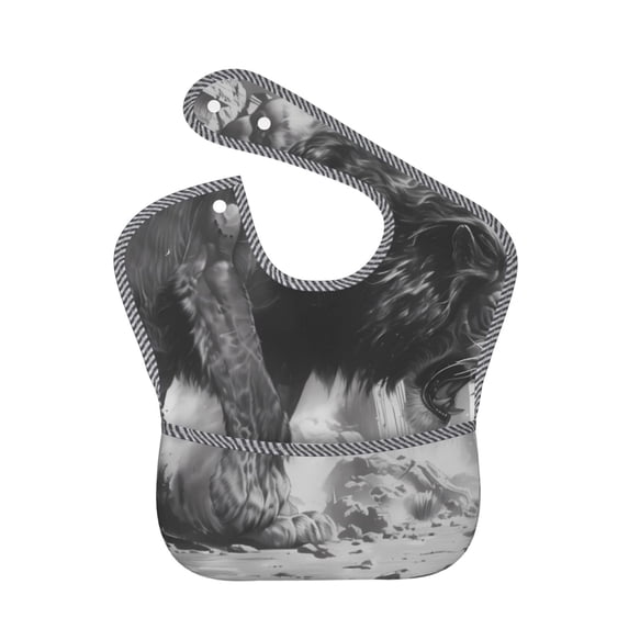 Zufioo Heroic Lion Encounter Print Toddler Adjustable Waterproof Bib, 11.6x15 Inch Feeding Bib Suitable for 6-24 Month Babies