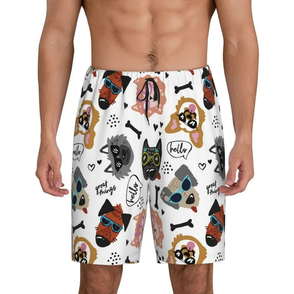 Zufioo Hip Hop Dog Print Men's Short Pajamas, Home Wear Pocket Summer Pajamas-Small