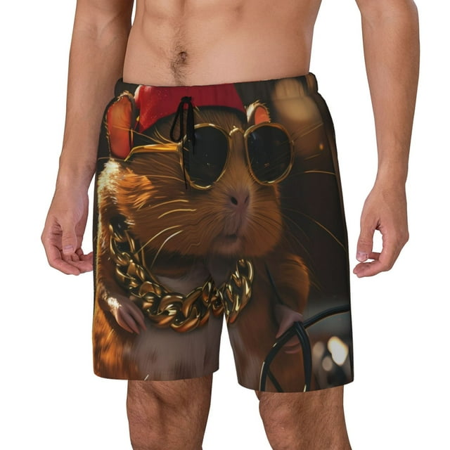 Zufioo HipHop Guinea Pig. Mens Swimsuit Trunks with Compression Liner
