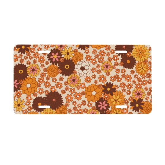 Zufioo Hippie Ditsy Floral Print Car Aluminum Front License Plate, 12x6 Inch Decorative Personalized Car License Plate Car Accessories
