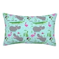 thumbnail image 1 of Zufioo Hippo With Flamingos And Crocodiles Print Double-Sided Throw Pillow Cover, Pillow Protector Home Decor - With Hidden Zipper, Suitable for Bedroom, Living Room, Car Interior-16"x24", 1 of 6