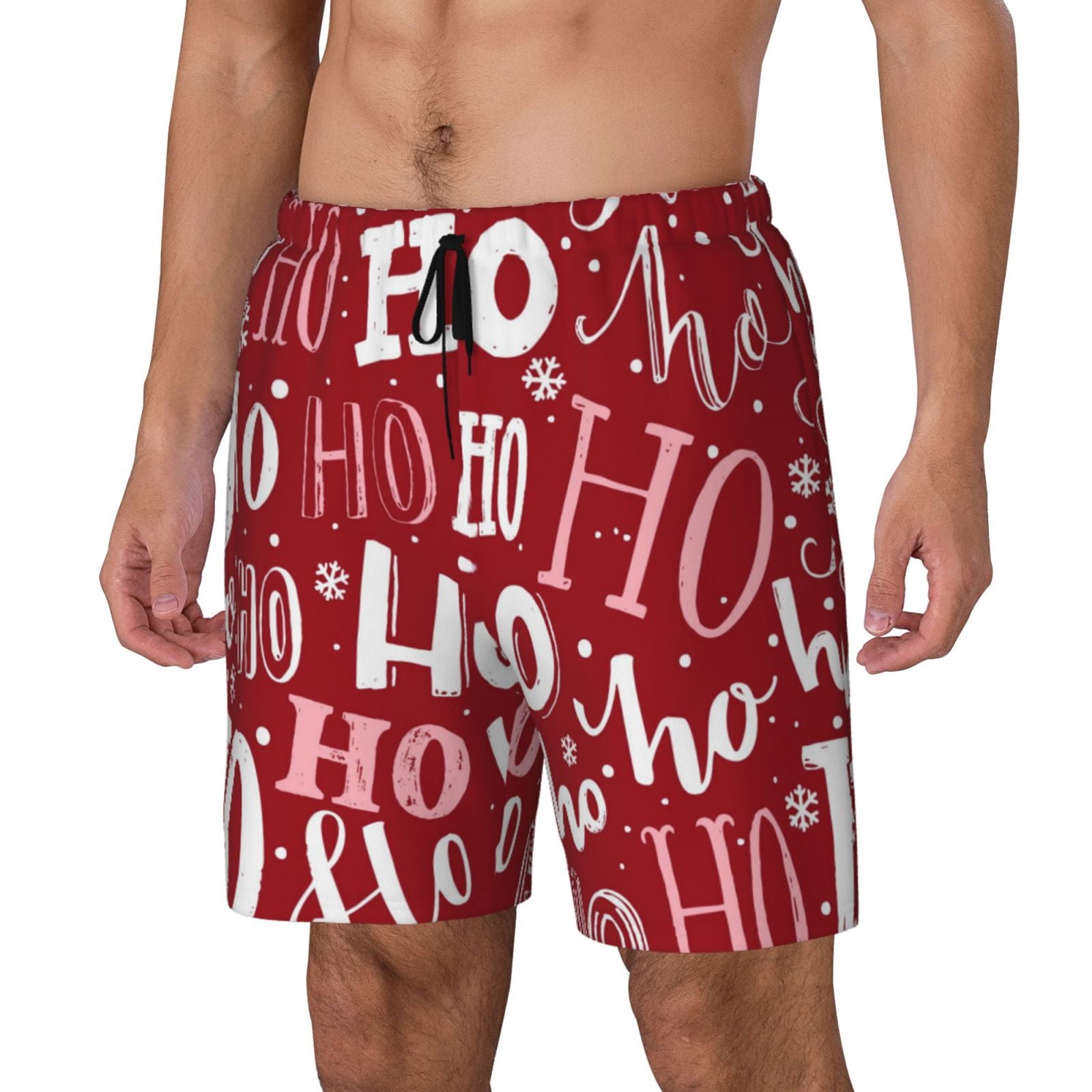 Zufioo Ho Pattern Funny Christmas Mens Swimsuit Trunks with Compression