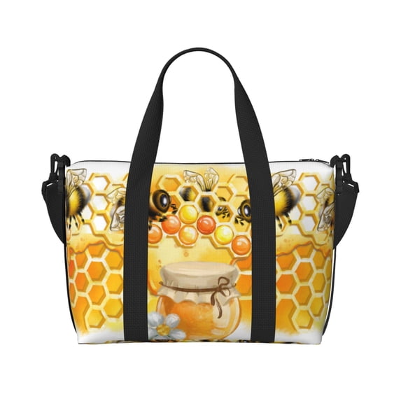 Zufioo Honey Bee Pattern Hand-held Travel Bag, Waterproof Adjustable Shoulder Strap Crossbody Duffel Bag, Suitable for Work, Short trips, Sports