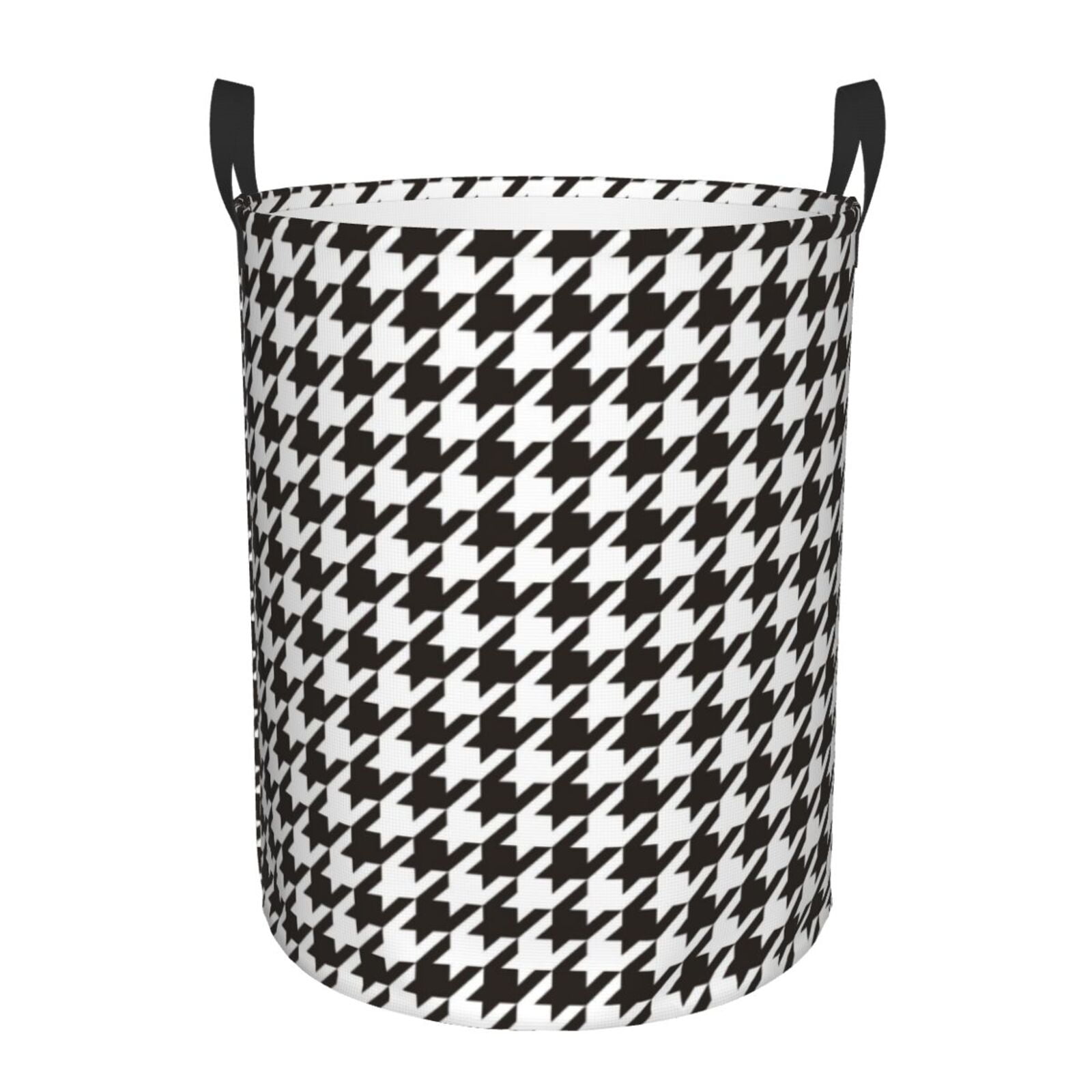 Zufioo Houndstooth Black And White Print Round Dirty Clothes Basket ...