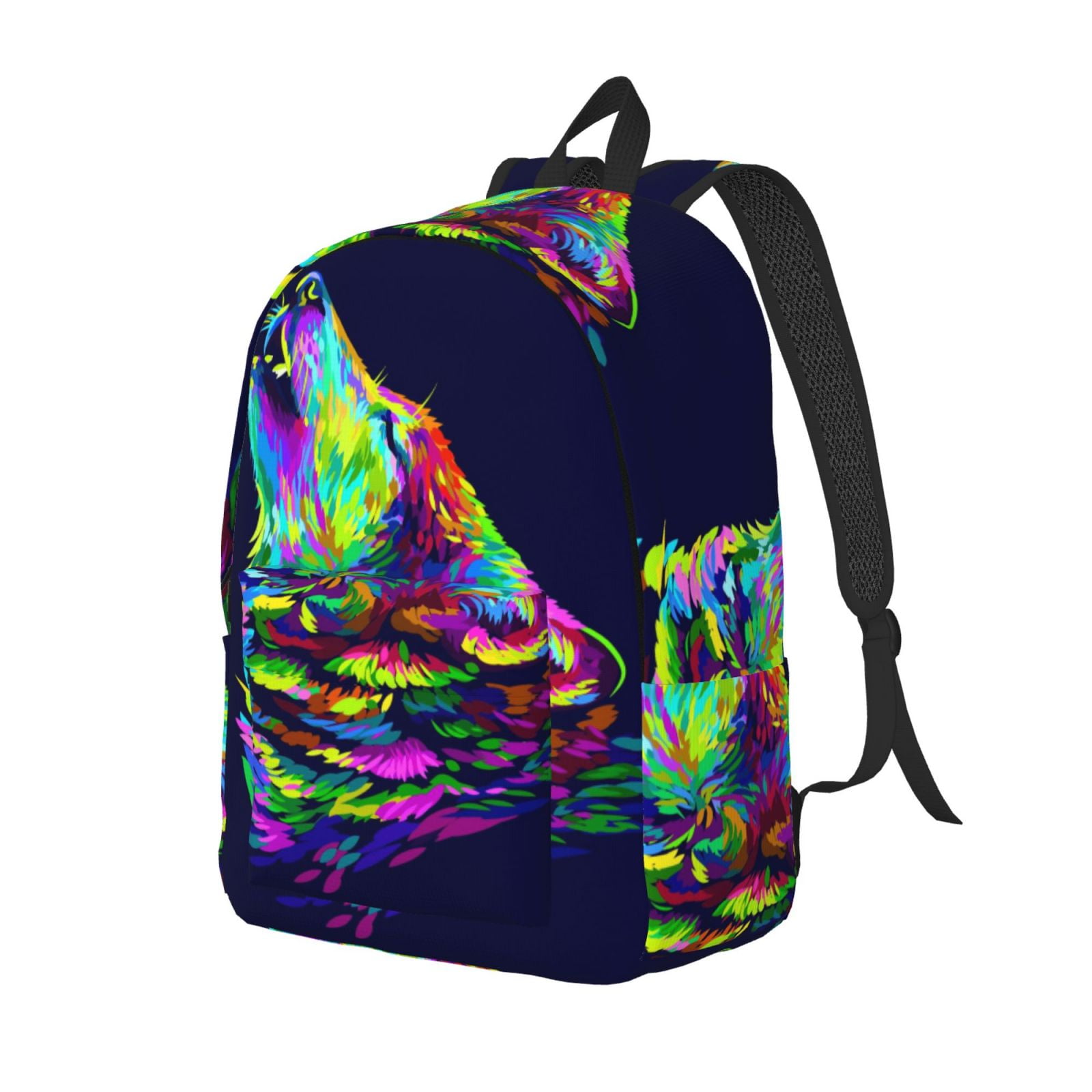 Zufioo Howling Wolf Canvas Backpack,Mens Small Backpack for Work,Canvas