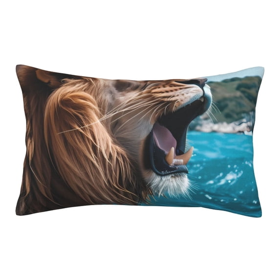 Zufioo Ice Blue Coastal Lion Print Double-sided Plush Pillow Cover,Decorative Pillow Protector without Pillow Core, Suitable for Sofa, Bedroom, Car-14"x20"