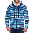 thumbnail image 1 of Zufioo Ice Blue Stripes Print Men's Hooded Cardigan, Zip-up Long-Sleeved Sweatshirt Jacket Sportswear-Medium, 1 of 1