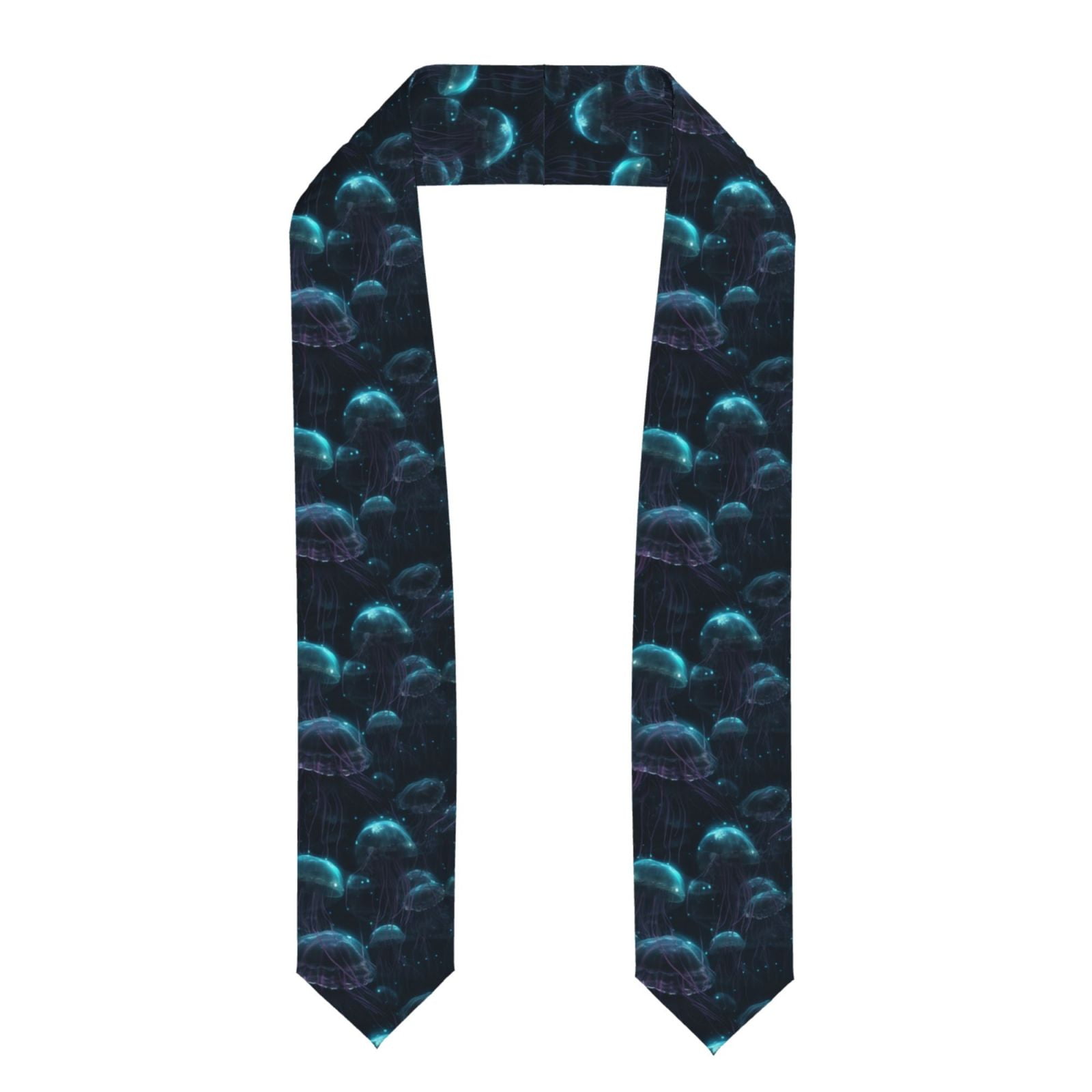 Zufioo Ice blue light spot jellyfish Print Graduation Shawl Ribbon ...