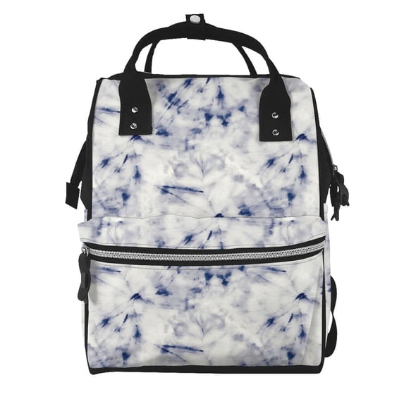 Zufioo Indigo Tie Dye Print Large capacity mommy bag, diaper bag, waterproof parent-child backpack, multi-pocket design backpack suitable for travel and shopping