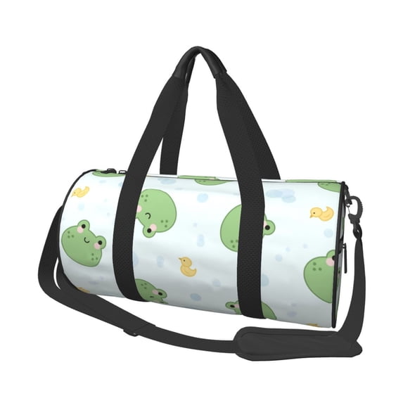 Zufioo Kawaii Frogs Print Round Sports Travel Duffel Bag, Airplane Weekender Bag, Waterproof Gym Backpack, Unisex