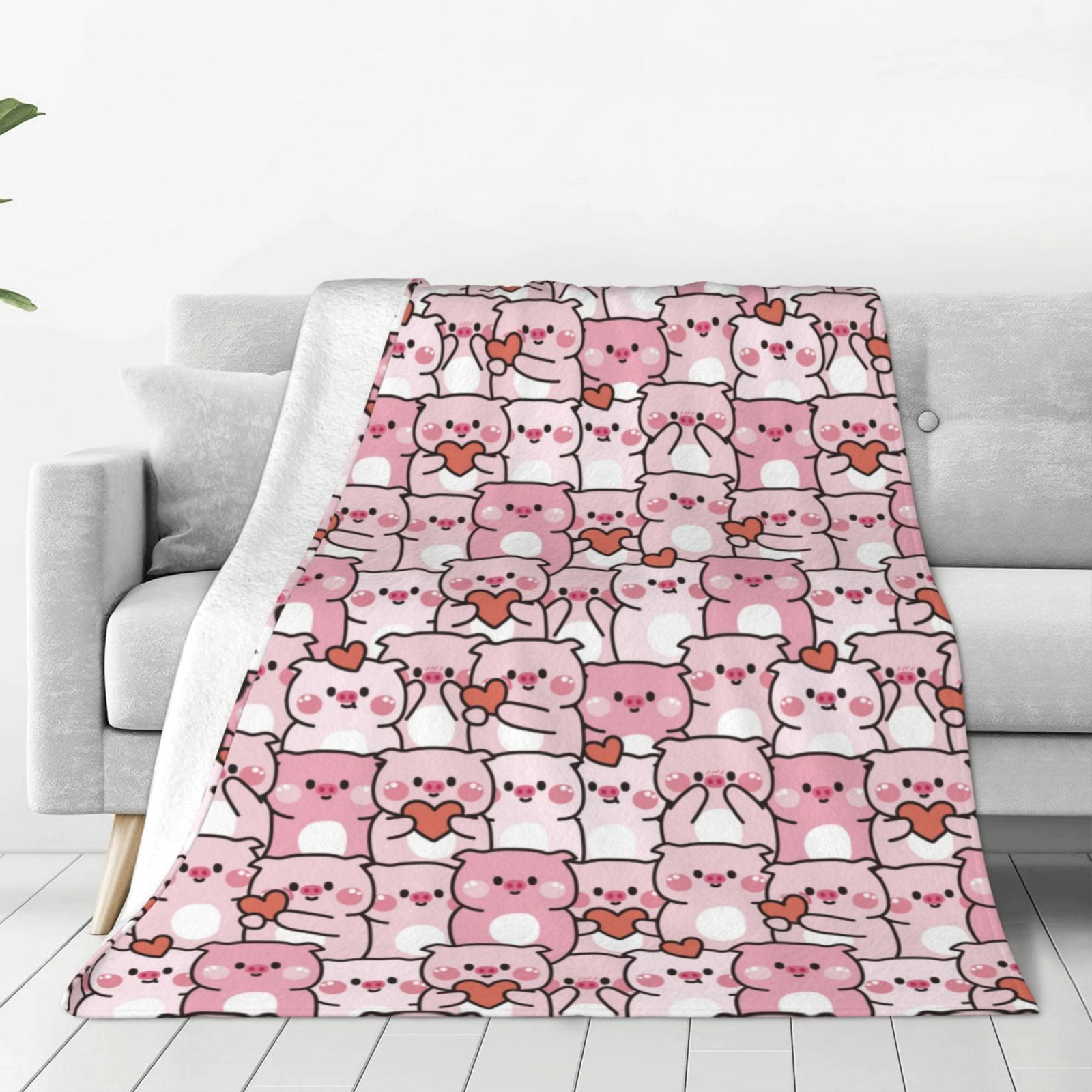 Zufioo Kawaii Pig Fleece Blanket Queen Size,Plush Bed Blanket,Ultra