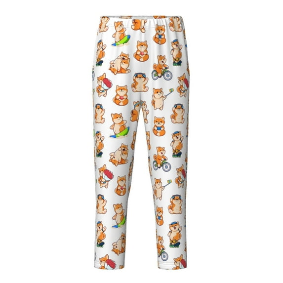 Zufioo Kawaii Shiba Dog Print Teenagers' Home Trousers, Elastic Waist Pajamas for Boys and Girls Aged 5-16-Large
