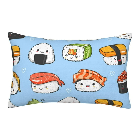 Zufioo Kawaii Sushi Print Double-sided Plush Pillow Cover,Decorative Pillow Protector without Pillow Core, Suitable for Sofa, Bedroom, Car-16"x24"