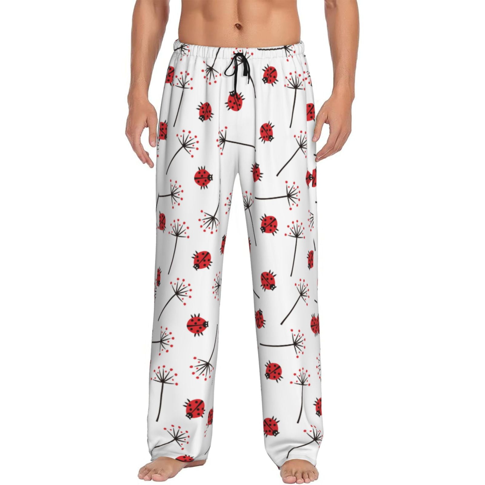 Zufioo Ladybug With Dandelion Mens Pajama Pants Sleep & Lounge Pants
