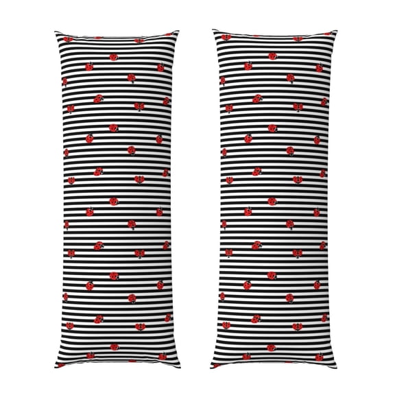Zufioo Ladybugs on Black and White Striped Print 20x54 Inch Long Body Pillowcase, without Pillow Core, Pillow Case with Hidden Zipper, Ideal Gift for Home Furnishings