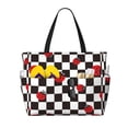 thumbnail image 1 of Zufioo Ladybugs Of Black And White Checkers Print Large Capacity Beach Travel Bag, Zippered Pocket Foldable Hand-held Shoulder Beach Bag, 1 of 7