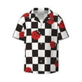 thumbnail image 1 of Zufioo Ladybugs Of Black And White Checkers Print Mens Button Down Short Sleeve Shirt,Classic Plaid Shirt,Mens Accessories Fashion Shirt-Large, 1 of 6