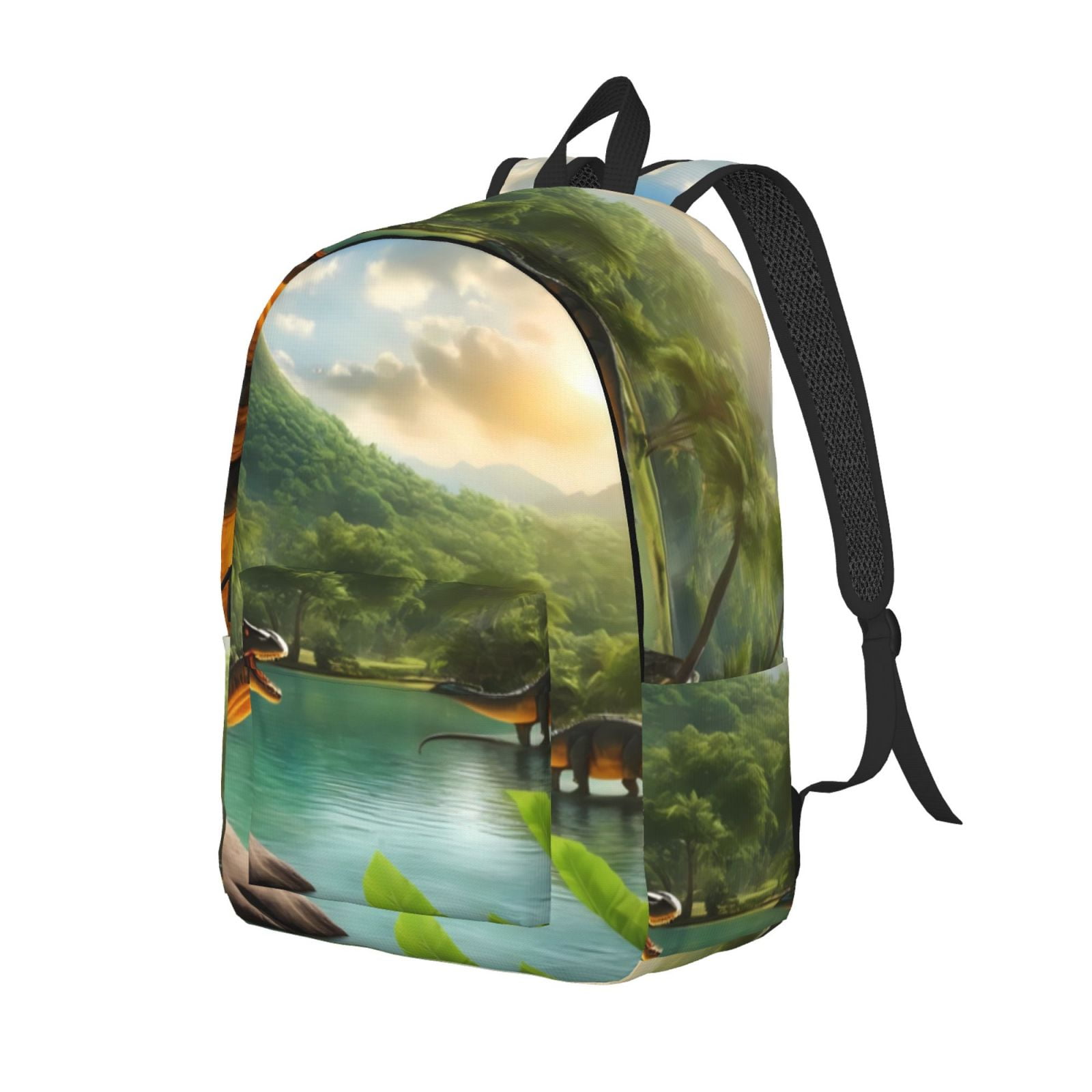 Zufioo Lake Forest Dinosaur Canvas Backpack,Mens Small Backpack for