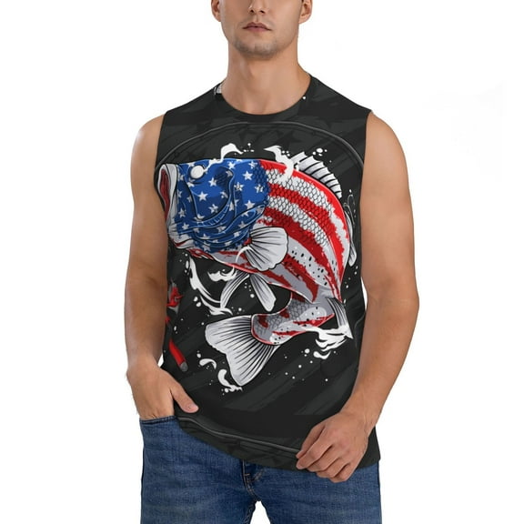 Zufioo Largemouth Bass Fish in USA Men's Tank Top,Men's Sleeveless Muscle Shirts,Basic Sleeveless T Shirts Casual Active Hipster Tank Top,Moisture Wicking Odor Protection-Small