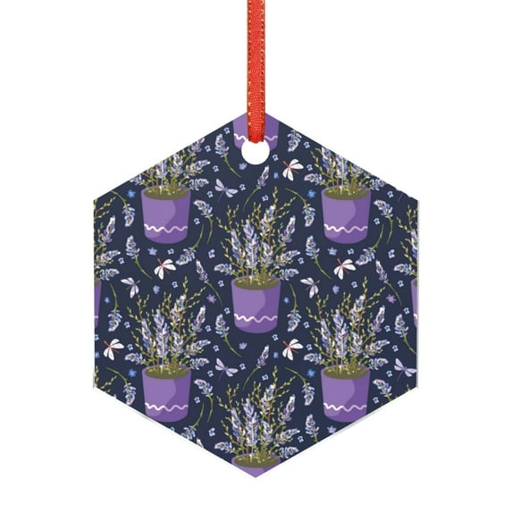 Zufioo Lavender Flowers Print Large Acrylic Christmas Ornaments, Suitable for Christmas Tree Christmas Holiday Party Pendant Decorations-Hexagon