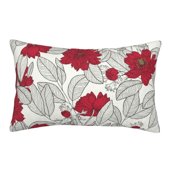 Zufioo Leaves And Anemone Flowers In Red Grey Print Double-sided Plush Pillow Cover,Decorative Pillow Protector without Pillow Core, Suitable for Sofa, Bedroom, Car-20"x30"