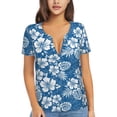 thumbnail image 1 of Zufioo Leaves And Flowers for Women's Deep V-neck Short-sleeved T-shirt, Top with Short Sleeves - with Stainless Steel Buckle, Moisture Wicking, Ideal Home Wear-XX-Large, 1 of 9
