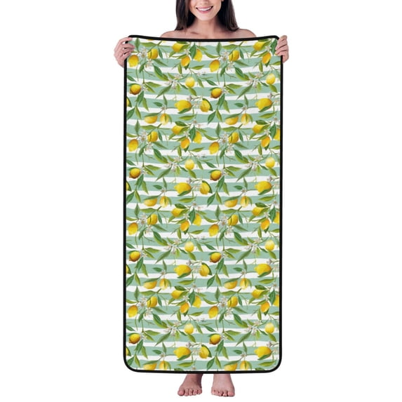 Zufioo Lemon Print Coral Fleece Bath Towel 27x55 Inches, Absorbent and Quick-drying Bath Towel, Suitable for Adults and Children