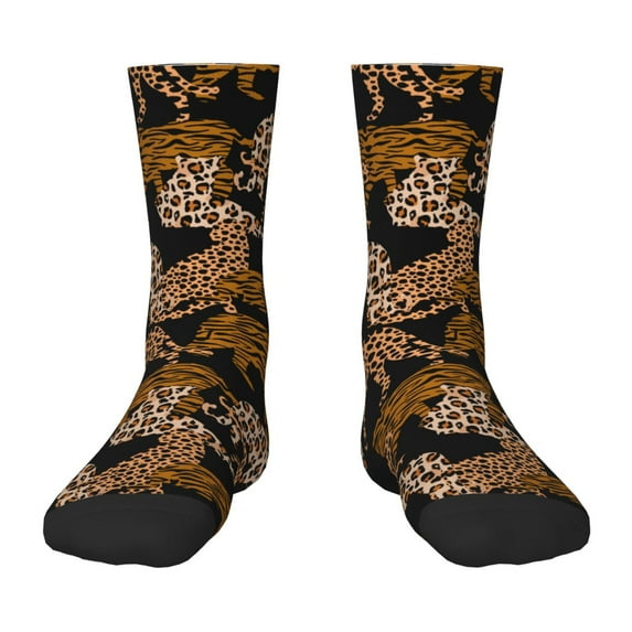 Zufioo Leopard Print Print Children's Mid-tube Socks, Contrast Color High Elastic Sports Socks - Sweat-absorbent, Warm, Suitable for Children Aged 6-10