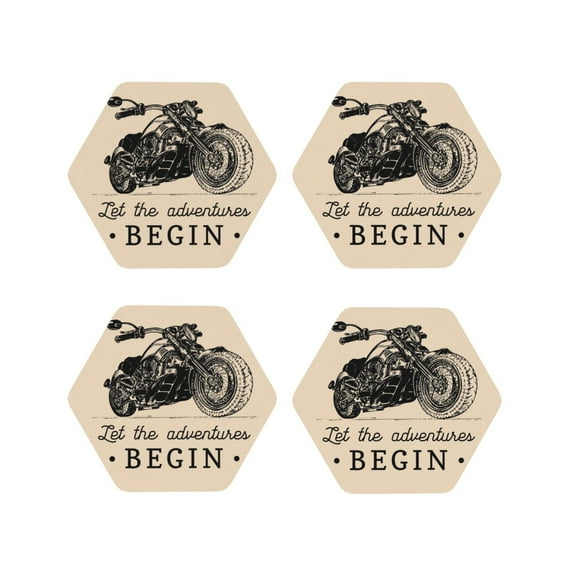 Zufioo Let The Adventure Begin Print Leather Coaster Set, Decorative PVC Coasters 4-pack - Scald and Stain-resistant, Suitable for Home, Cafes, Restaurants-Hexagon