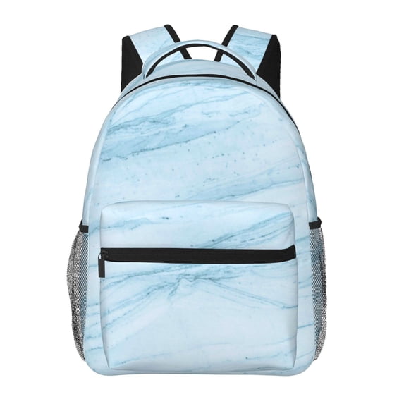 Zufioo Light Blue Marble Print Casual Student Backpack, Adjustable Shoulder Straps Multi-Function Multi-Pocket Sports Bag Travel Backpack, Unisex-One Size