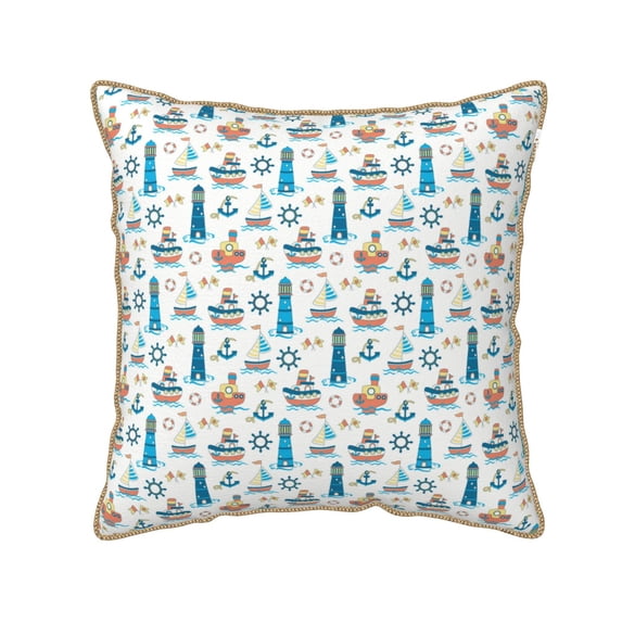 Zufioo Lighthouse And Sea Print Velvet Border Throw Pillow Cover, Zipper Throw Pillow Protector for Cushions Sofa Bedroom Home Decorations-16"x16"