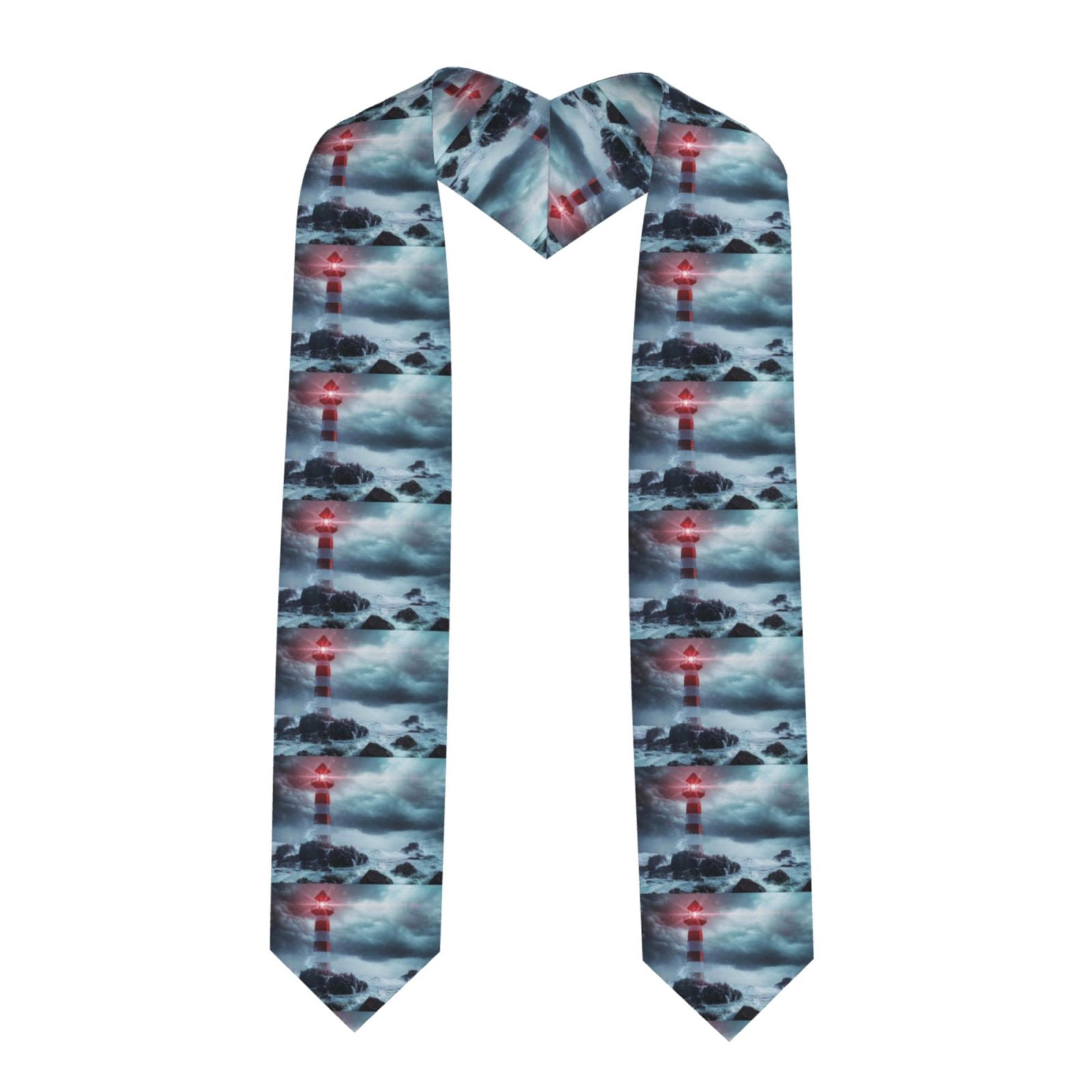 Zufioo Lighthouse in a Stormy Sea Print Graduation Shawl Ribbon ...