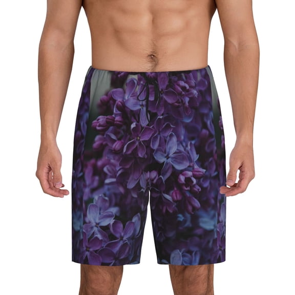 Zufioo Lilac Print Men's Short Pajamas, Home Wear Pocket Summer Pajamas-Medium