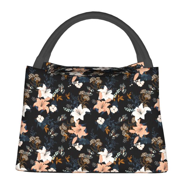 Zufioo Lilies Flowers Insulated Reusable Grocery Bags,Cooler Bag,Food