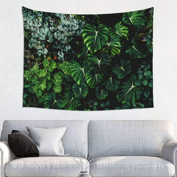 Zufioo Lush Foliage Green Plant Print Wall Decoration Tapestry 29x37in, Indoor Outdoor Dormitory Background Decoration Wall Hanging Home Furnishings
