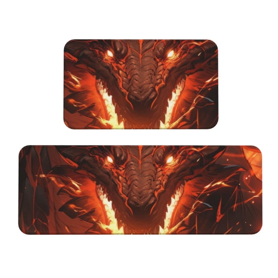 Zufioo Magma Fire Black Dragon 2PCS Kitchen Mats for Floor,Home Decor Cushion, 2PCS Kitchen Rugs,Anti Fatigue Mats for Kitchen Floor,Waterproof Kitchen Rug Set