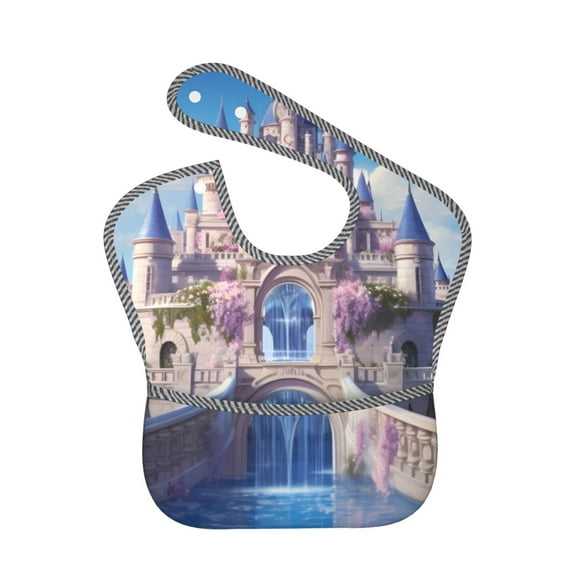 Zufioo Majestic Fantasy Castle Print Toddler Adjustable Waterproof Bib, 11.6x15 Inch Feeding Bib Suitable for 6-24 Month Babies