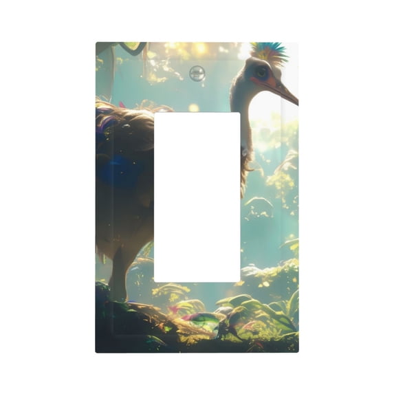 Zufioo Majestic Ostrich In Forest Print Switch Wall Plate, Dustproof and Heat-resistant Decorative Wall Switch Cover, Suitable for Residential and Commercial Areas-Mid-size