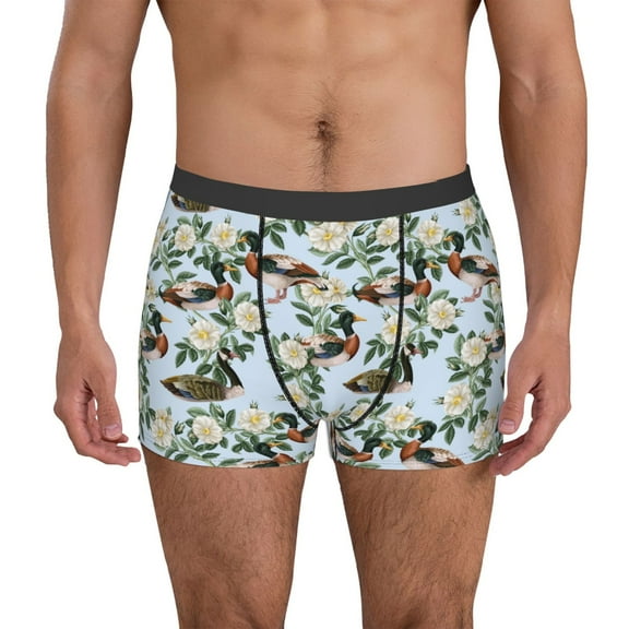 Zufioo Mallard Ducks And Roses Print Men's Boxer Briefs, Moisture Wicking Boxer Briefs Underwear-Medium