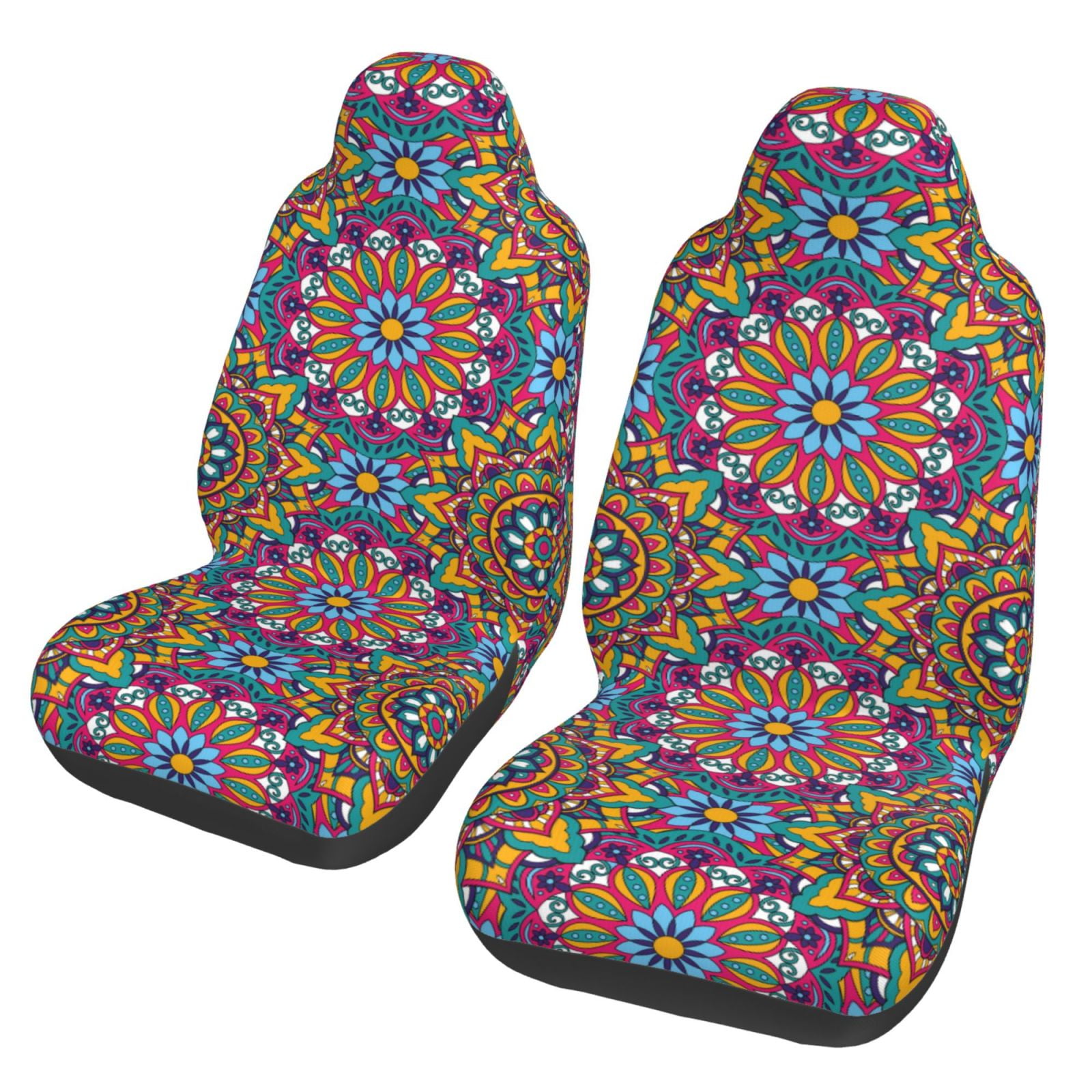 CAR PASS Universal High Back Car Seat Covers - Airbag Compatible, Orange Tie Dye, 2-Piece Set For Cars, Trucks & SUVs