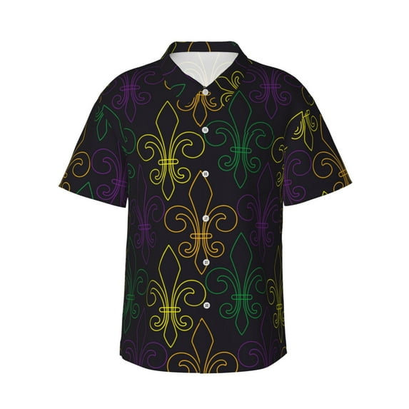Zufioo Mardi Gras Carnival Hawaiian Shirt for Men,Beach Shirts Tropical Vacation Shirts,Sleeve Casual Button Down Shirt with Pocket for Travel,Beach,Party,daily,Medium